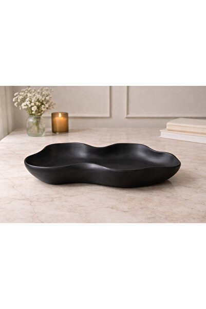 YİĞİTER Dalga Form Dekoratif Taş Tozu Tabak – 3 Renk Seçenekli Modern Sunum &...