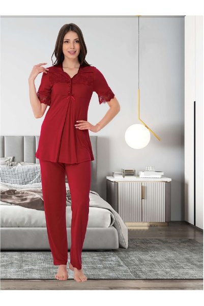 Effortt Dvina Maternity Short Sleeve Pajama Set - Red