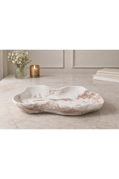 YİĞİTER Dalga Form Dekoratif Taş Tozu Tabak – 3 Renk Seçenekli Modern Sunum &...