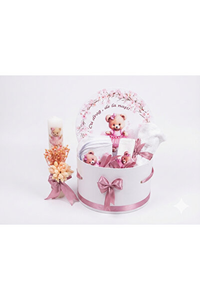 MASSIBEBE Baby Girl Baptismal Kit "Ballerina Teddy Bear" - Chest and Candle Set