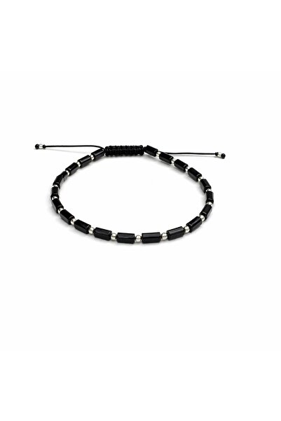 Handmade Women's bracelet with 4 mm black crystals and 925 silver spacers - a...