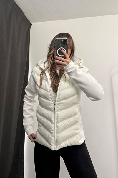gm giyimarket Women's Zra Model Contrast Hooded Puffer Coat