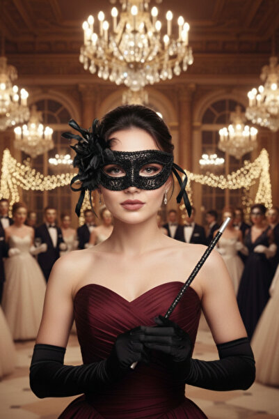 shop 1920'ler Gatsby Kostüm Seti - Çiçekli Payetli Maske, Uzun Saten Eldiven ...
