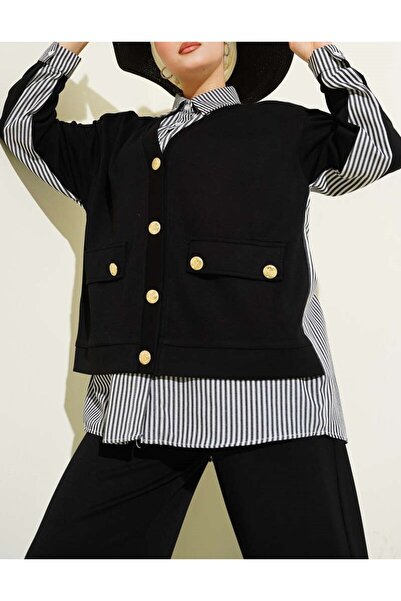 Burcia Gold Buttoned Garnished Casual Double Suit Set