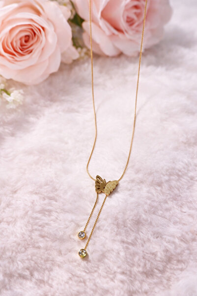 Mimoza Kelebekli Çelik Kolye