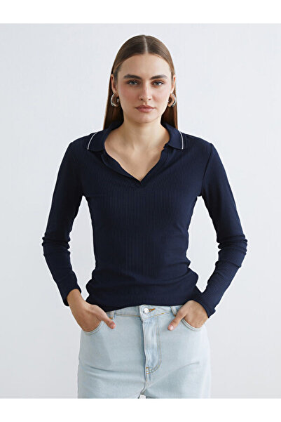 LC Waikiki Rmz Gi̇yi̇m Farkiyla Devrik Roba Collar Ribbed Women's T-Shirt