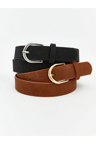 LC Waikiki حزام نسائي أسود بمظهر جلد الغزال، طقم من قطعتين