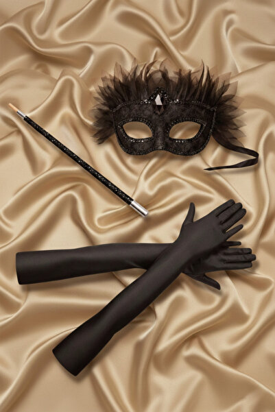 shop Set de accesorii tematice Gatsby din anii 1920 - Mască din tul, mănuși l...