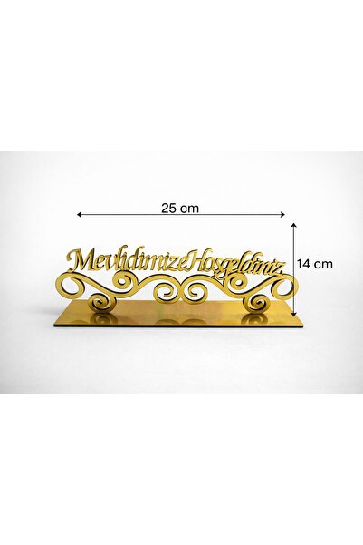 aladepo Mevlidimize Hoşgeldiniz Yazısı Masa Süsü Altın Renk Pleksi 25x14cm