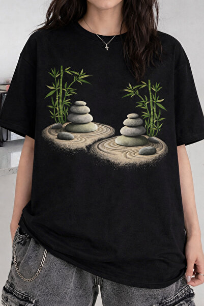 Toum Μαύρο κοντομάνικο μπλουζάκι με στάμπα Zen garden