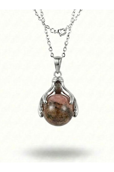 Leerybee Dragon Claw Design Sphere Natural Stone Necklace - Stylish Steel Cha...