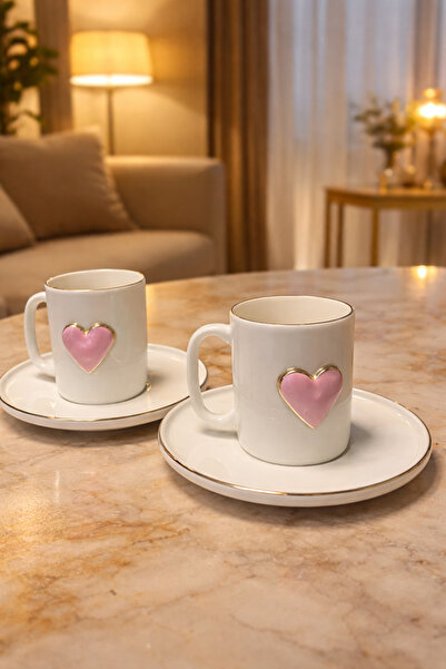 Sillage Home 2-Person Porcelain Coffee Cup Set 90ml, Heart-Shaped Cup Set