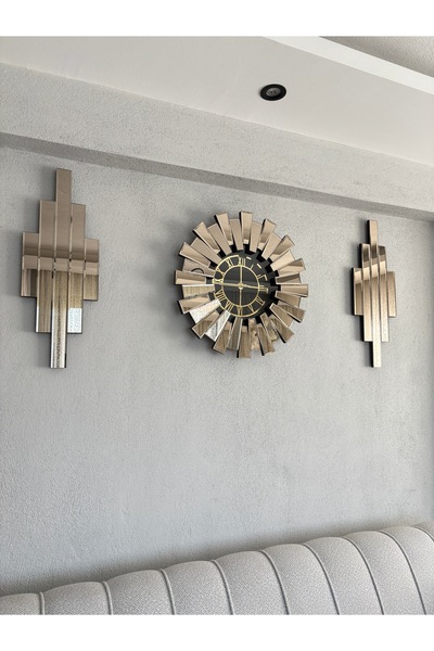 PAŞABAHÇE CAM 60 cm önü camlı saat seti BRONZ