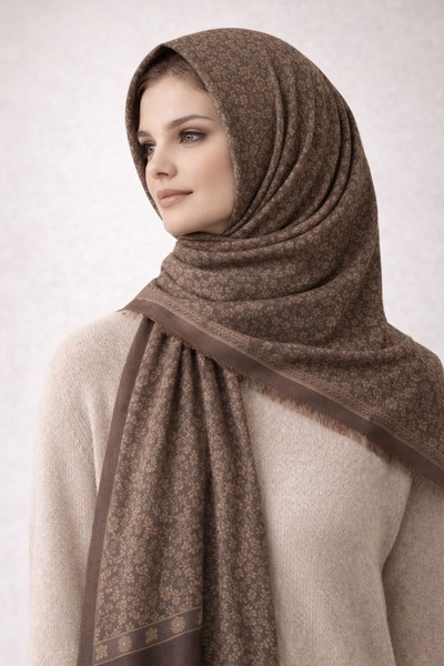 buybox Çiçek motifli kahverengi şal