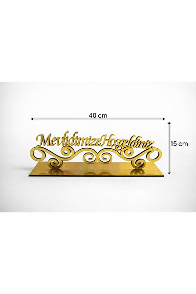 aladepo Mevlidimize Hoşgeldiniz Yazısı Masa Süsü Altın Renk Pleksi 40x15