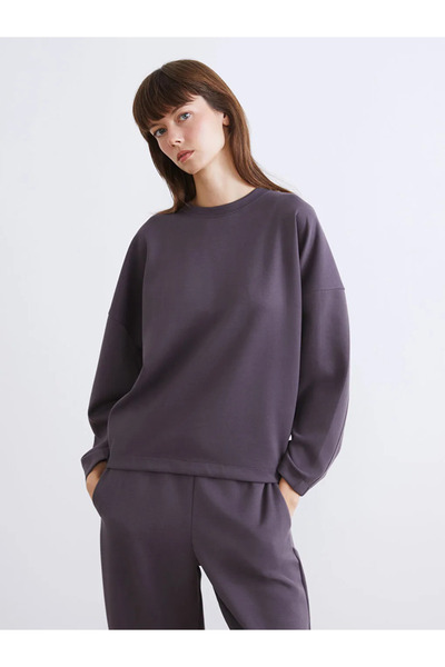 LC Waikiki Purple guler rotund Swea pentru femei tricou