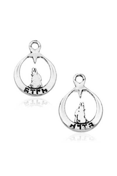 Generic Brand Silver Crescent and Star Gray Wolf Rosary Tassel Tip
