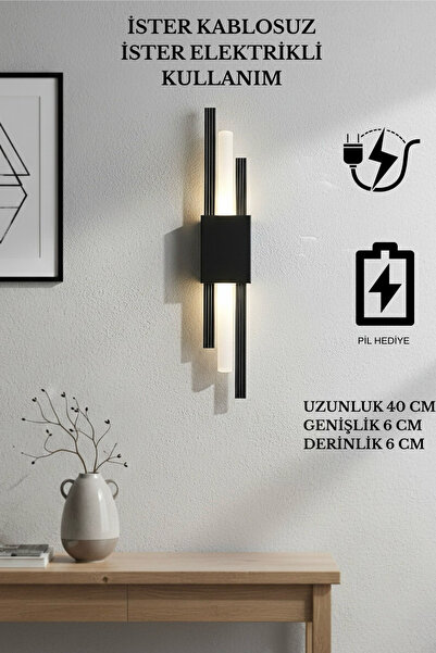 Sdlight Siyah Renk Pilli ve Elektrikli Modern Lüks Duvar Aplik Simetri