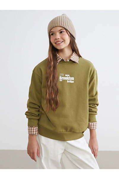 LC Waikiki Дебела блуза с принт на момичета с велосипедна яка Haki