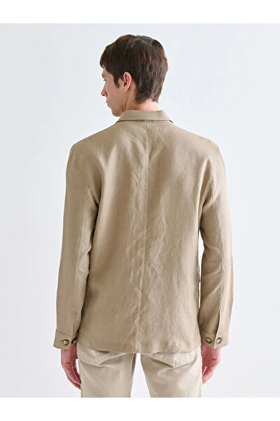 LC Waikiki Beige Standard Fit Shirt Collar 100% Linen Men's Coat