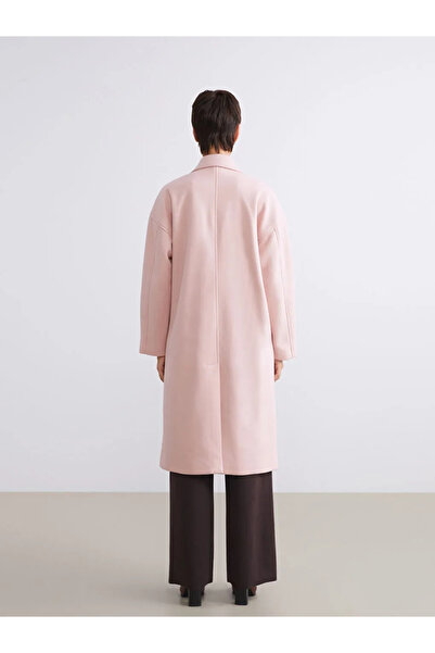 LC Waikiki Pink Double-Breasted Collar Women's Cashmere Coat