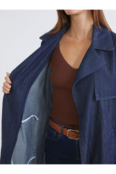 LC Waikiki Black Jacket Collar Women's Jean Trench Coat