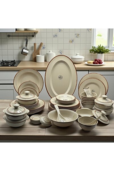CC 57-piece marble-patterned melamine dinnerware set for 6 people. High-quali...