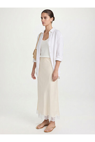 Babushka Beige Color Lace Detailed Satin Skirt