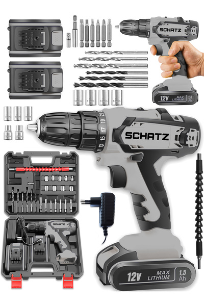 Schatz Pro 12v 1.5 Ah Darbeli Çelik Şanzıman Çift Akülü Bakır Sargılı Şarjlı ...