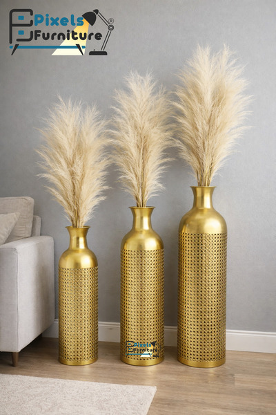 PixelsFurniture طقم مزهريات (فازات) 3 قطع فازات معدنية فاخرة من بكسل الأثاث, ...