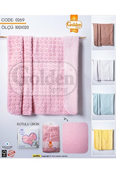 Golden 100x120 cm Kutulu Love Star Peluş Bebek Battaniyesi - %100 Polyester P...