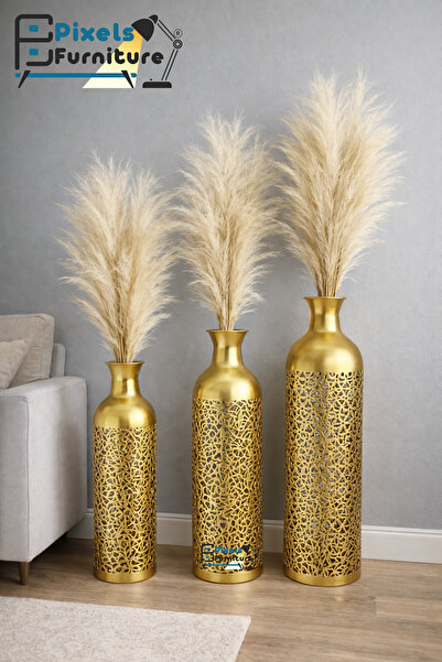 PixelsFurniture طقم مزهريات (فازات) 3 قطع فازات معدنية فاخرة من بكسل الأثاث, ...