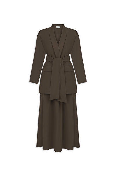 praye Σετ με ζακέτα και φούστα σε καφέ χρώμα