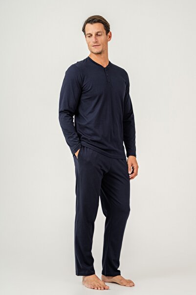 Arnetta Men's Cotton Long Sleeve Button Collar Boxed Pajama Set