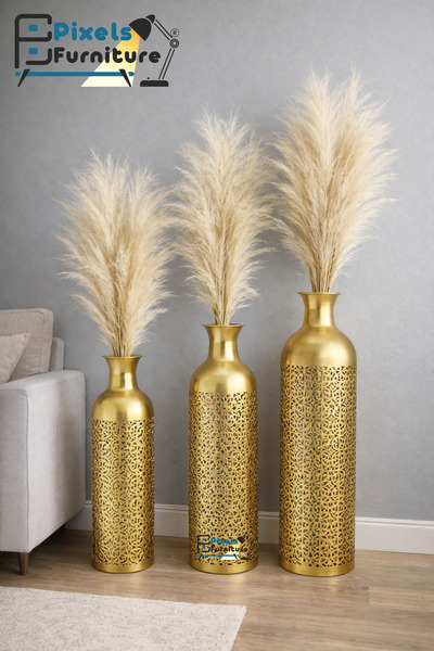 PixelsFurniture طقم مزهريات (فازات) 3 قطع فازات معدنية فاخرة من بكسل الأثاث, ...