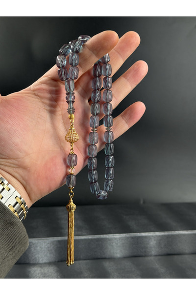 Tesbih-i Hazır Tesbihçilik Premium Faseta İşçilikli Zar Kehribar 14K Altın Ka...