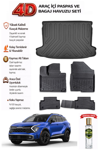 YEKCARS KİA SPORTAGE PRESTİGE SMART 2026 MODEL ARACA ÖZEL KOKUSUZ PASPAS TAKI...