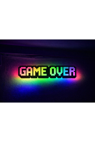yadineonart Game Over RGB Işıklı Ahşap Tabela 50x30 cm Kumandalı Arkadan Aydı...