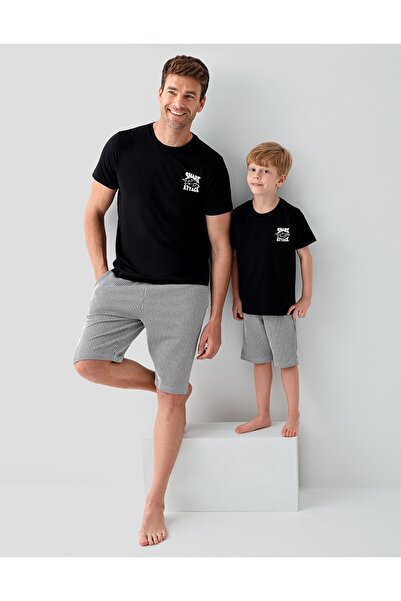 Arnetta Father-Son Cotton Short Sleeve Black Pajama Set with Shorts (Sizes So...