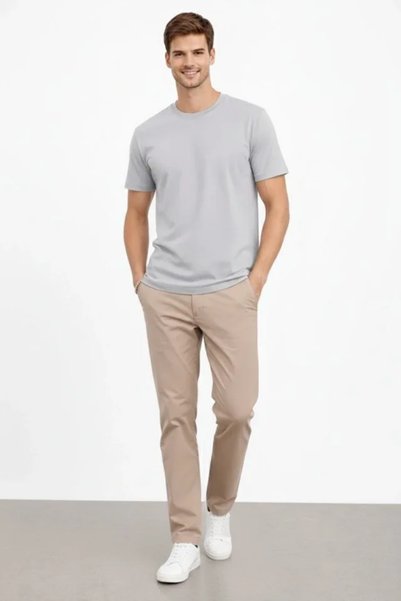 pazarella Men's Crew Neck T-Shirt Regular Fit Basic Cotton Daily Use T-Shirt - Gray