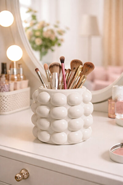 SZN HOME DESİGN Bubble Dekoratif Beyaz Makyaj Masası Düzenleyici Kalemlik & F...