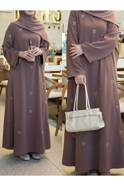 Noon Noora Jalabiya Elegant Casual Bow-embroidered Abaya Jalabiya Dress（Heads...