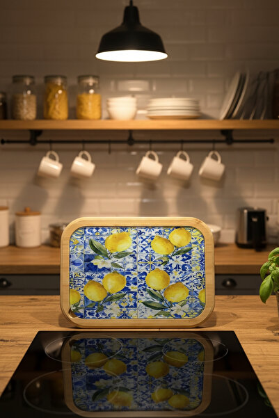 Vivenca Desenli Temperli Camlı Bambu Kesme Tahtası – Hijyenik & Dayanıklı