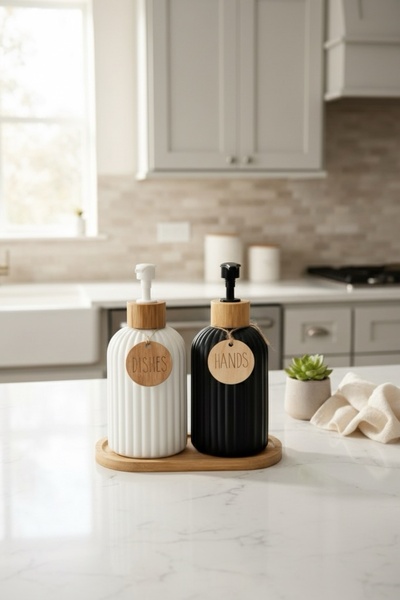 MARZEN HOME Bambu tablalı sıvı sabunluk seti