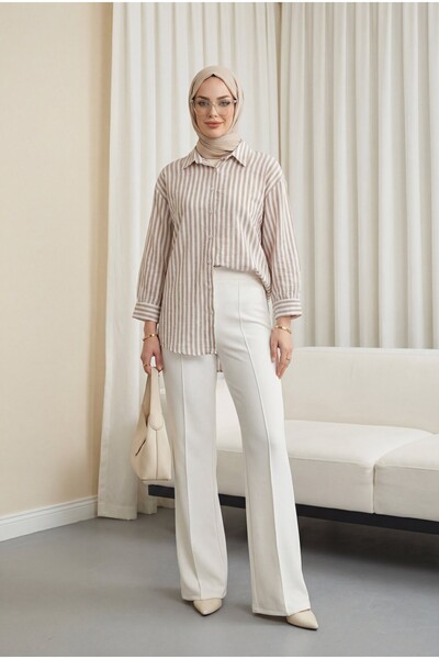 HİJABAYA Πουκάμισο με κουμπιά σε όλο το μήκος Ριγέ Λινό