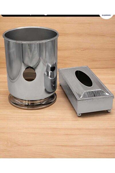 AL-GANNAS Stainless steel wastebasket and tissue box set (silver).