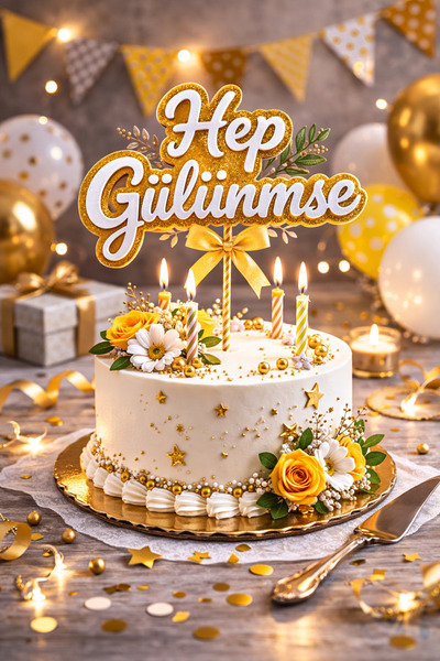 Modulab3D Dekorasyon Hep Gülümse Written Cake Topper