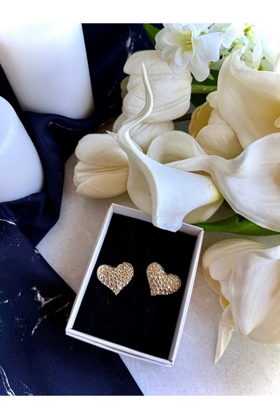 Merishe Jewerly Gold Heart Glitter Nail Earrings