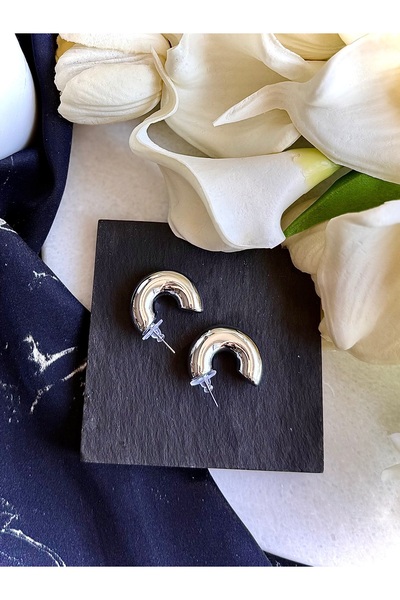 Merishe Jewerly Silver Filled Half Hoop Stud Earrings