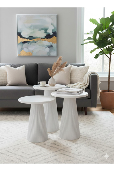 Aura Ways BEYAZ 3'lü Mantar Zigon Sehpa / Üçlü Mantar Sehpa